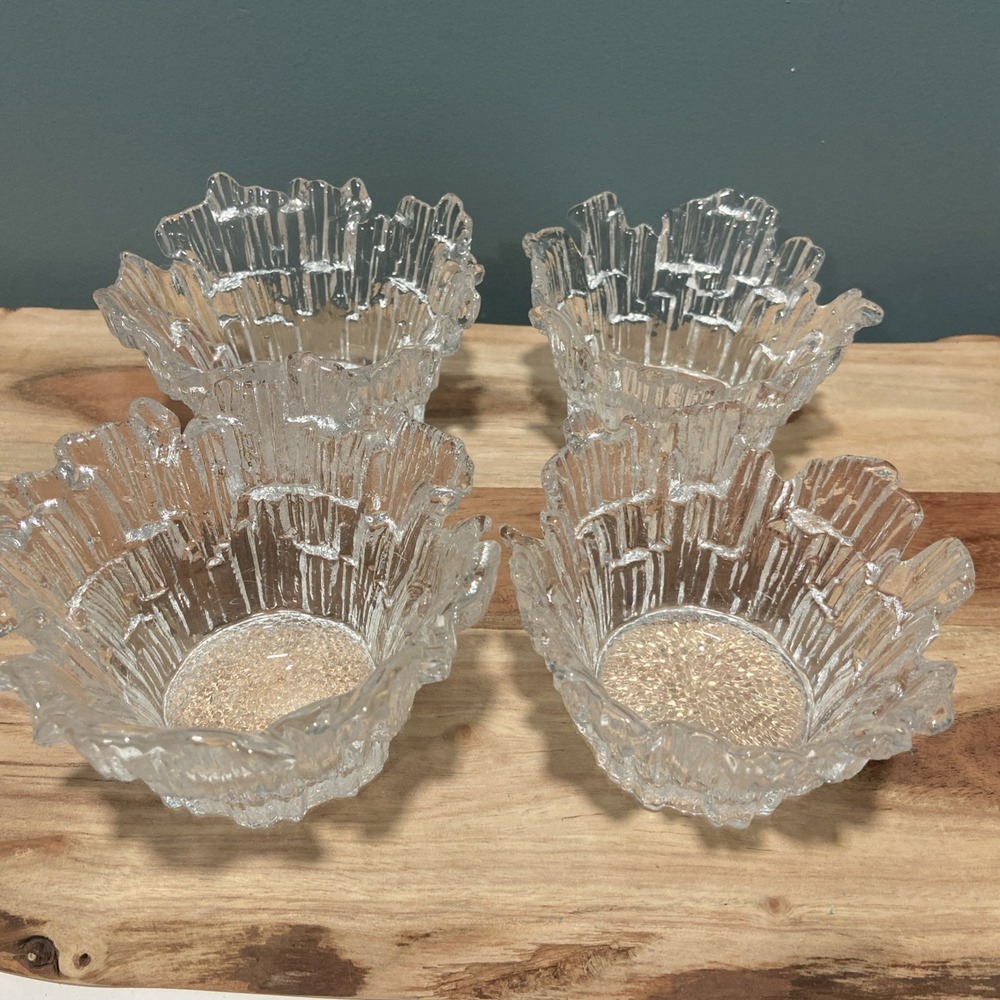 Vintage Viking Dalzell Glass Clear Ice Icesicle Votive Tealight Candle Holder